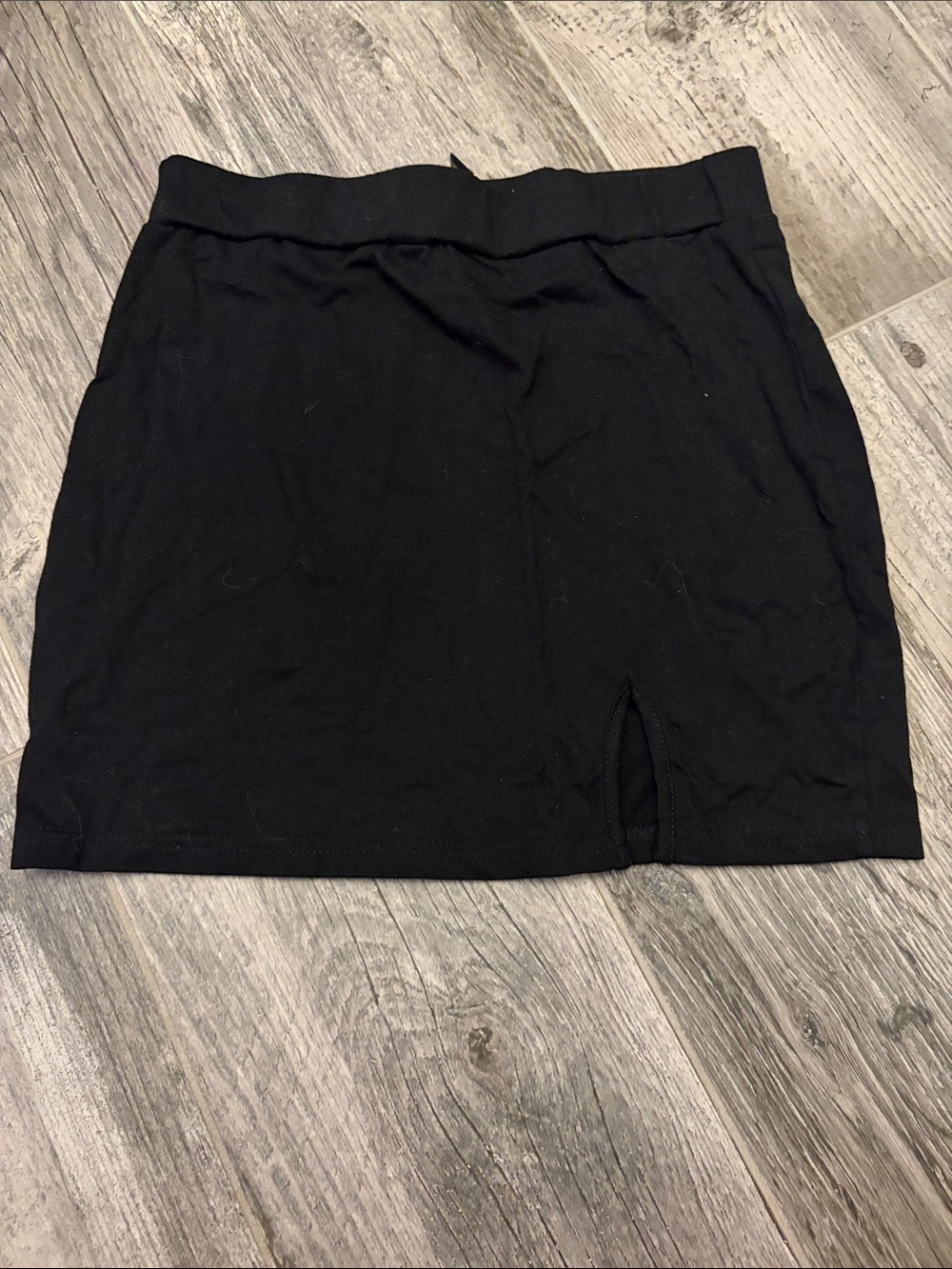 Black Knit Mini Skirt with Front Slit